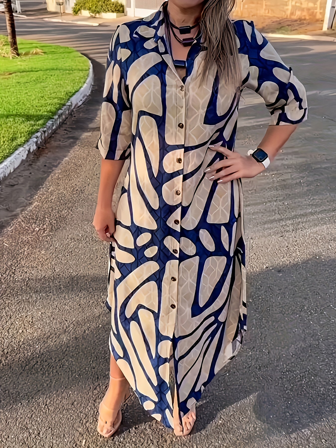 Emma | Modern Button-Front Midi Dress – Bold, Chic & Comfortable