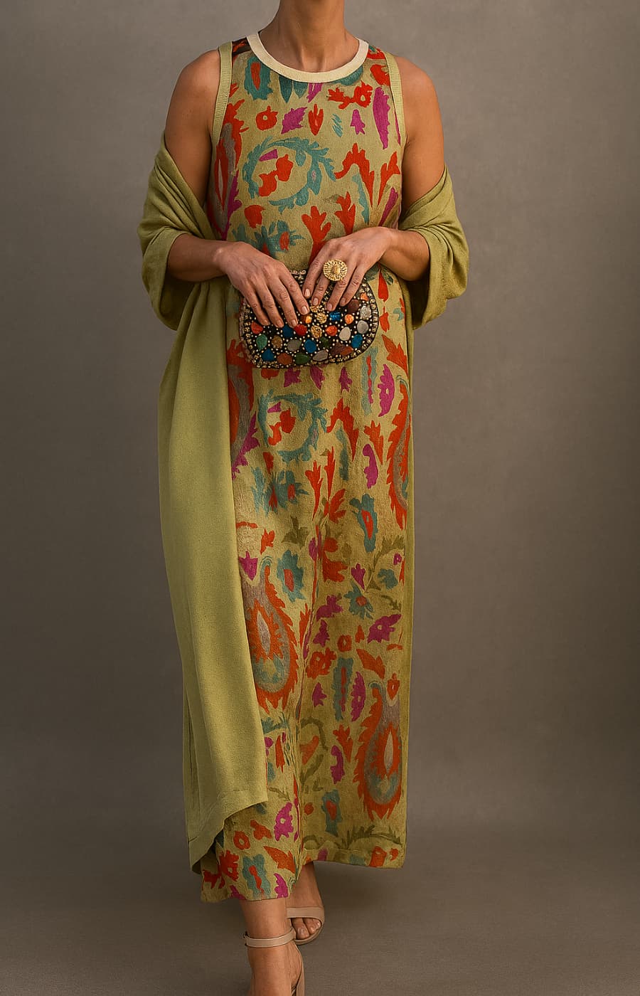 Lynette | Elegant Long Dress with Coordinated Stole and Refined Line