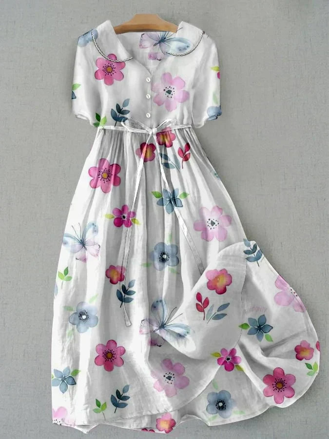 Carinne |  Fashionable Floral Dress with Waist Ties