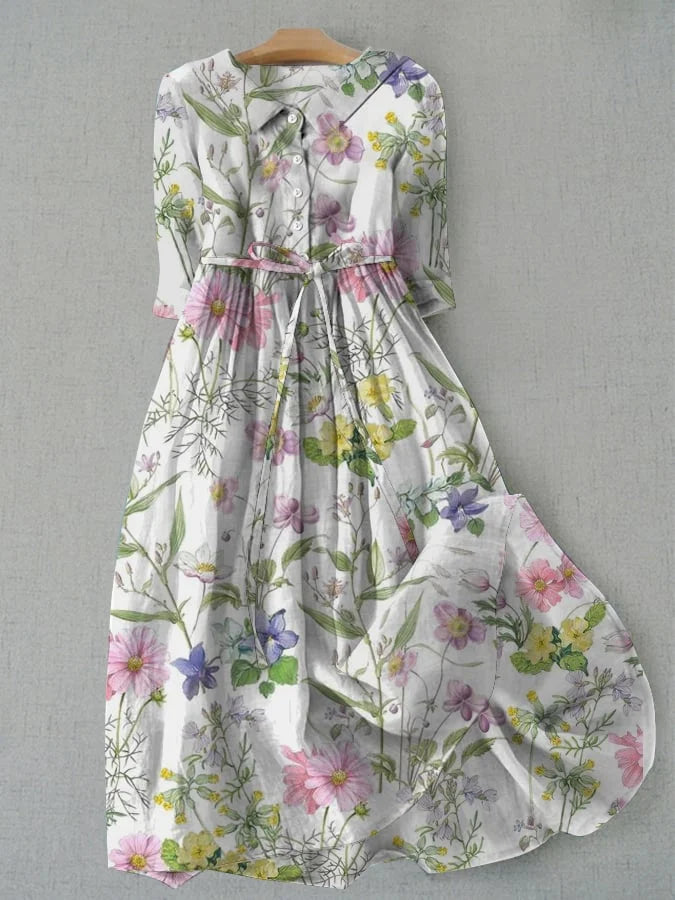 Lisa |  Floral A-Line Dress with Waist Ties