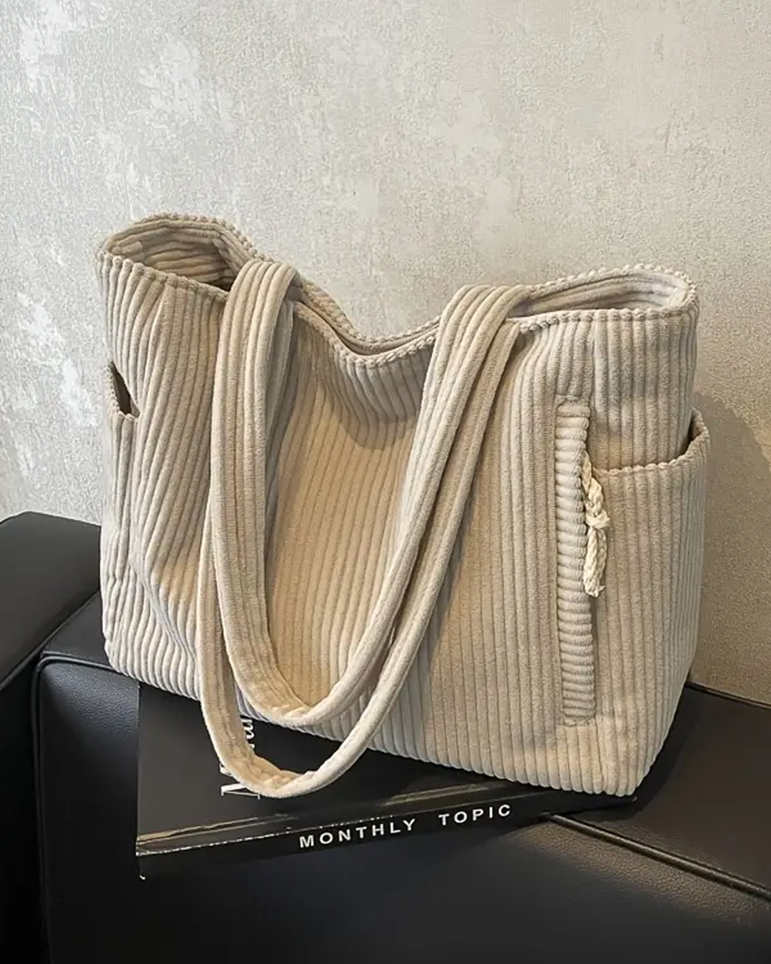 Maria | Ribbed Tote Bag with Cord Detail