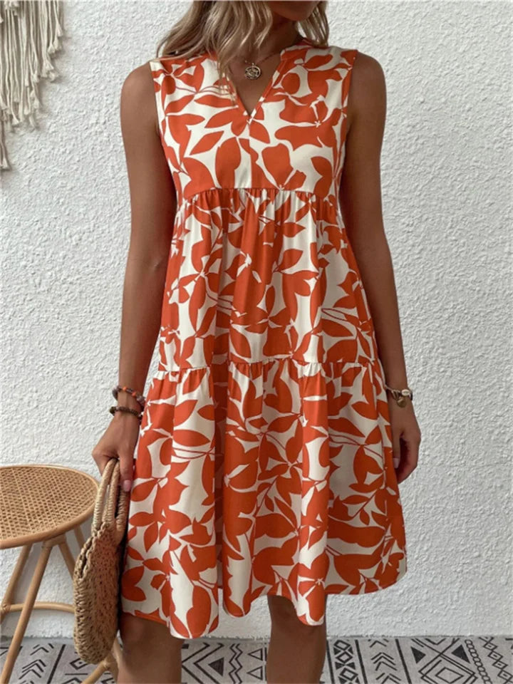 Tasha | Sleeveless Leaf Print Dress – Fresh, Flattering & Easywear