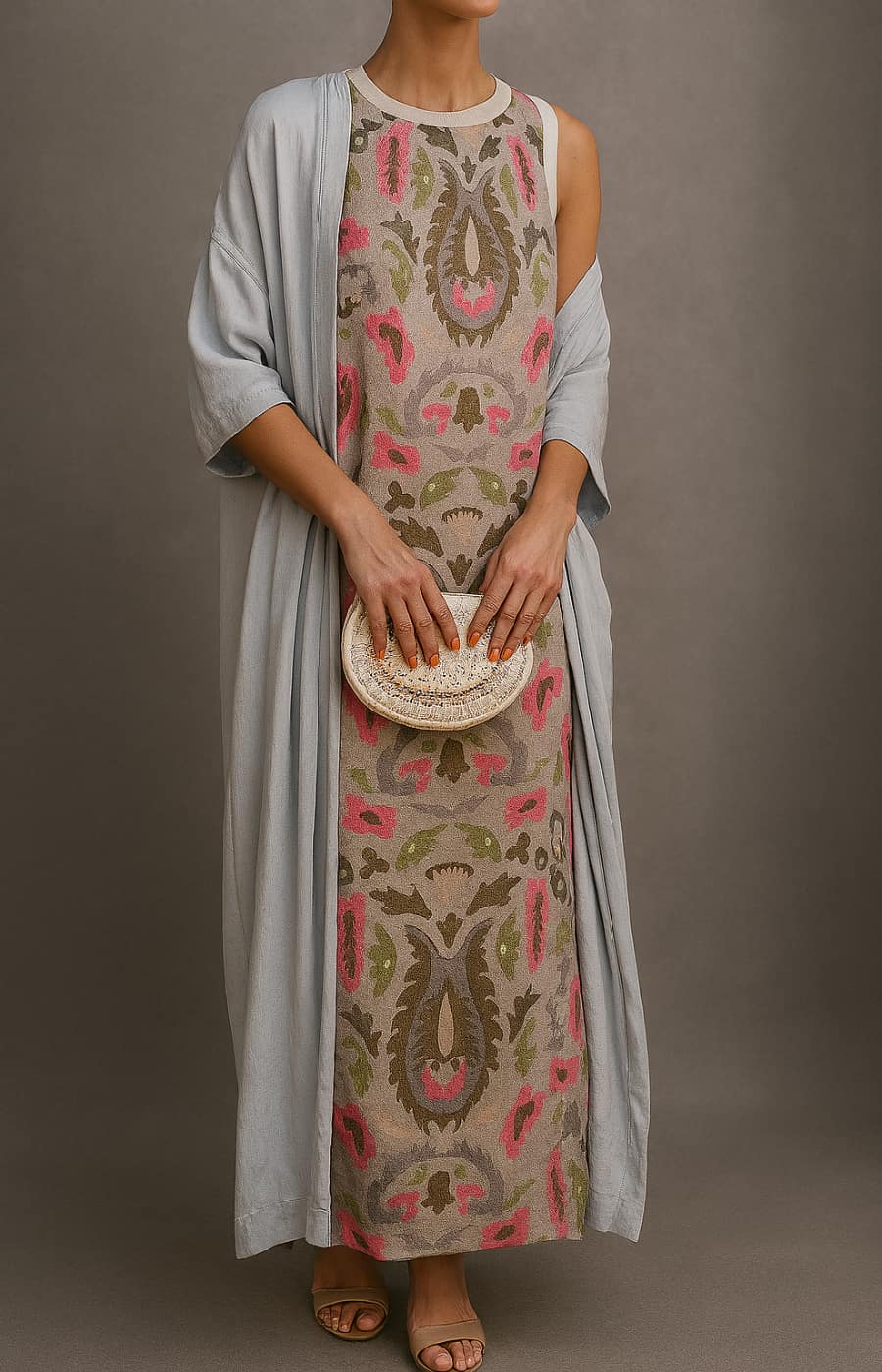 Lynette | Elegant Long Dress with Coordinated Stole and Refined Line