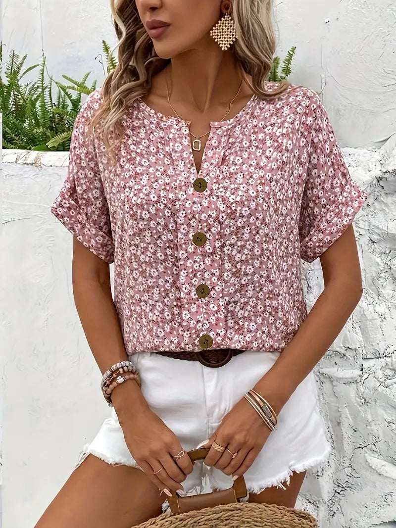 Debby | Floral Top with Buttons