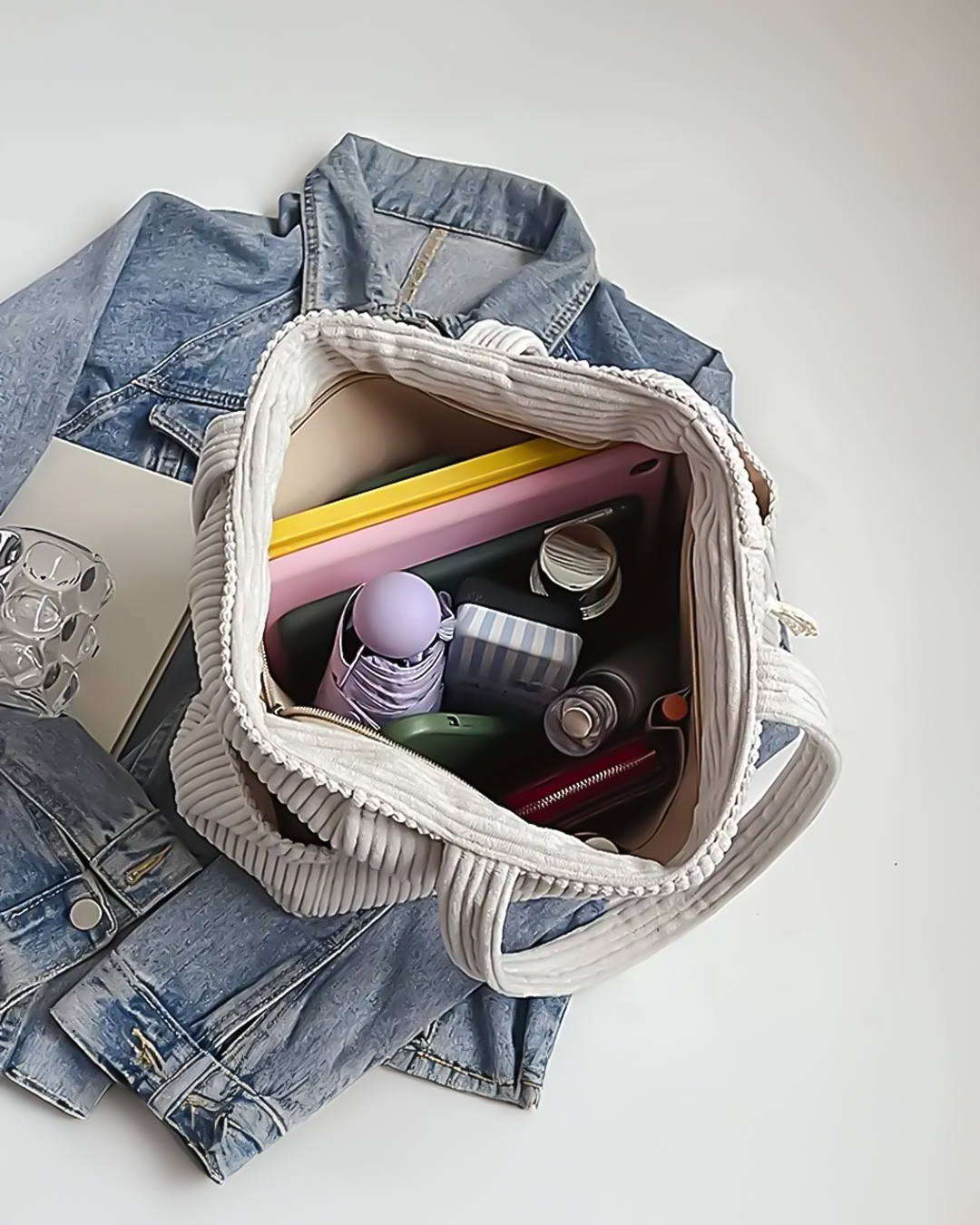 Maria | Ribbed Tote Bag with Cord Detail