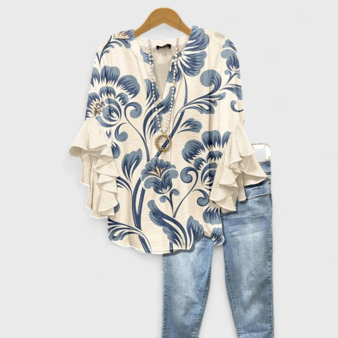 Carina - Blouse with Elegant Flowers