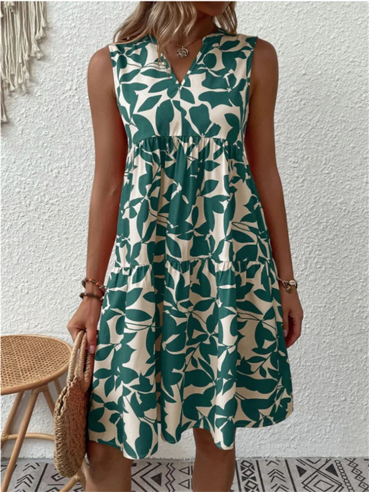 Tasha | Sleeveless Leaf Print Dress – Fresh, Flattering & Easywear