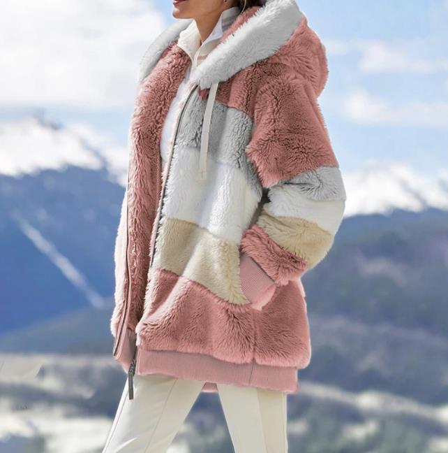 Jodie | Colorblock Hooded Winter Plush Jacket with Pockets
