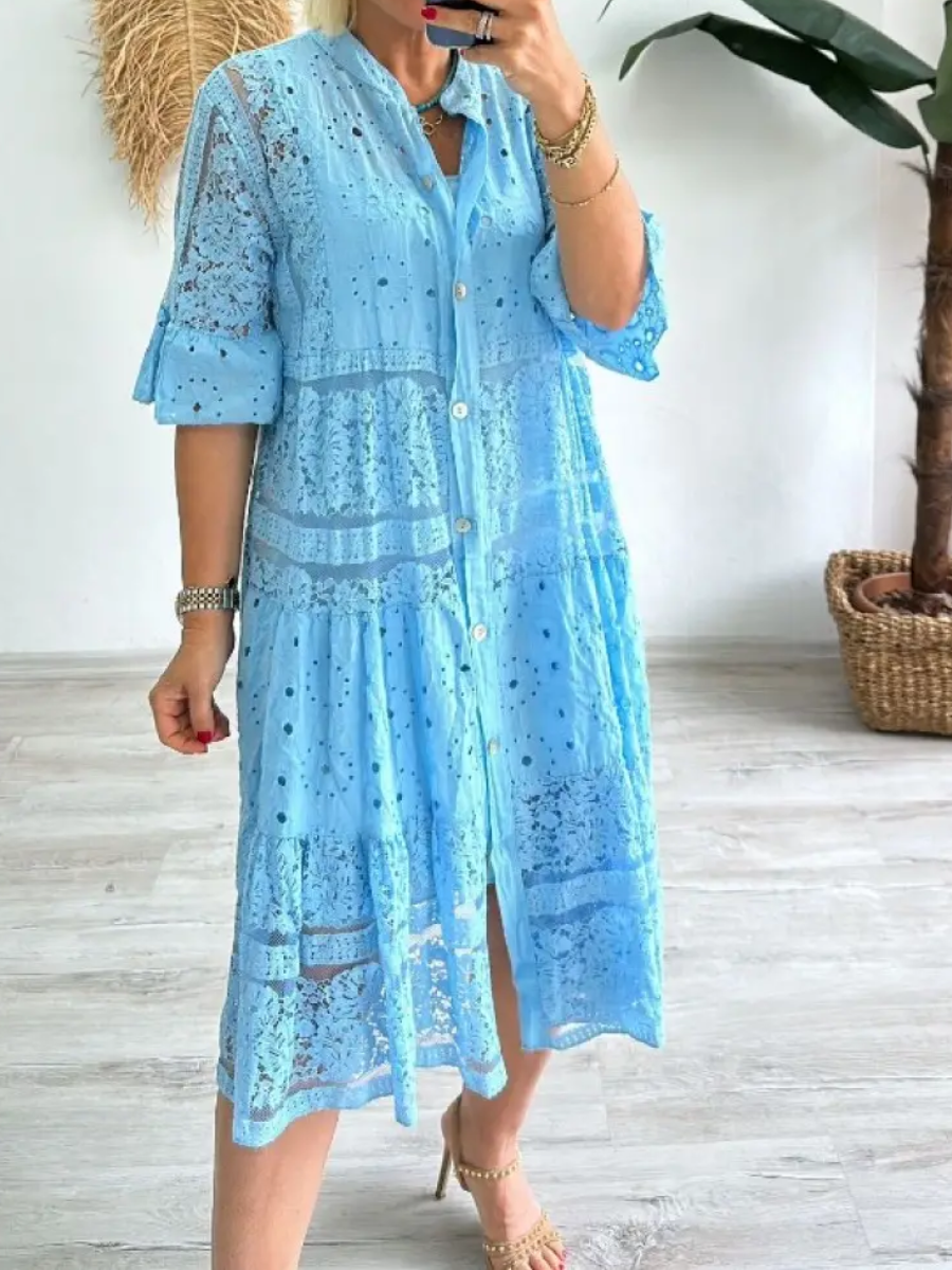 Celina | Dress with Embroidery and Button Closure