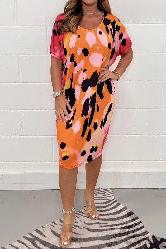 Julie | Vibrant Abstract Midi Dress – Relaxed, Flattering & Fun