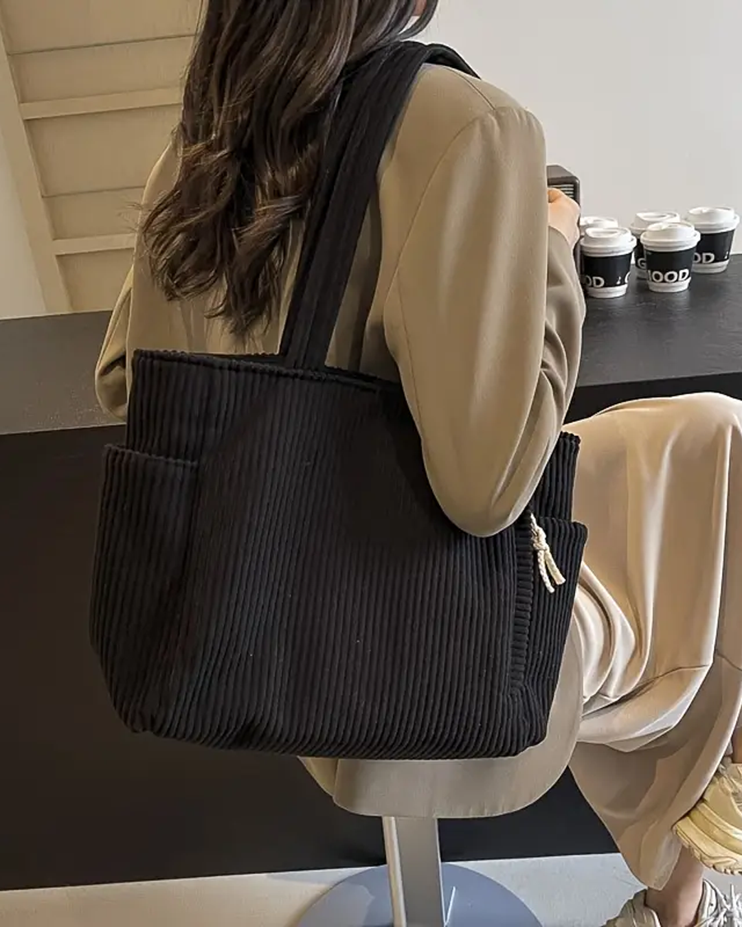Maria | Ribbed Tote Bag with Cord Detail