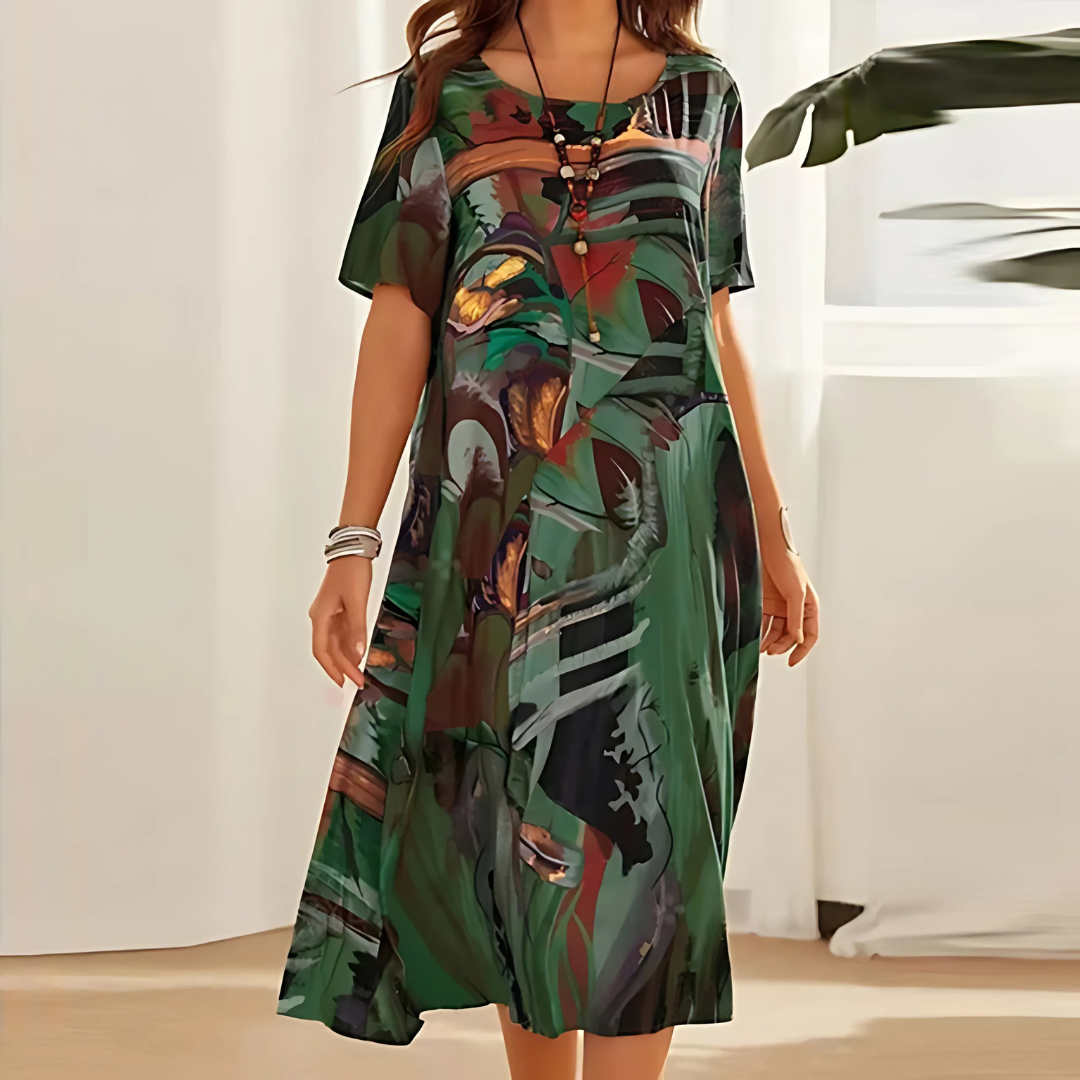 Luna | Artistic Abstract Midi Dress – Relaxed, Colourful & Flowy