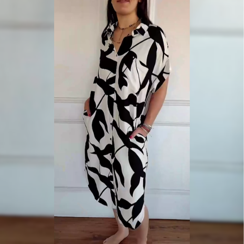 Debra | Elegant dress with abstract leaf pattern