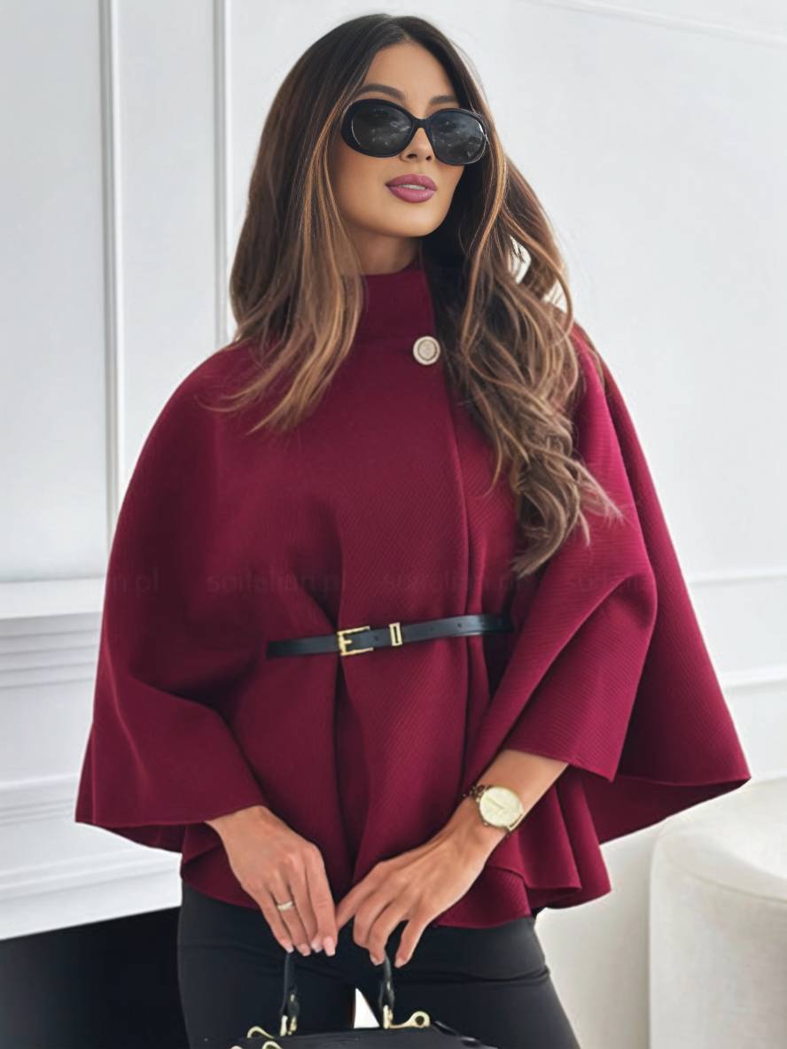Lara | Short Red Poncho Coat with Batwing Sleeves, Elegant and Casual for Women