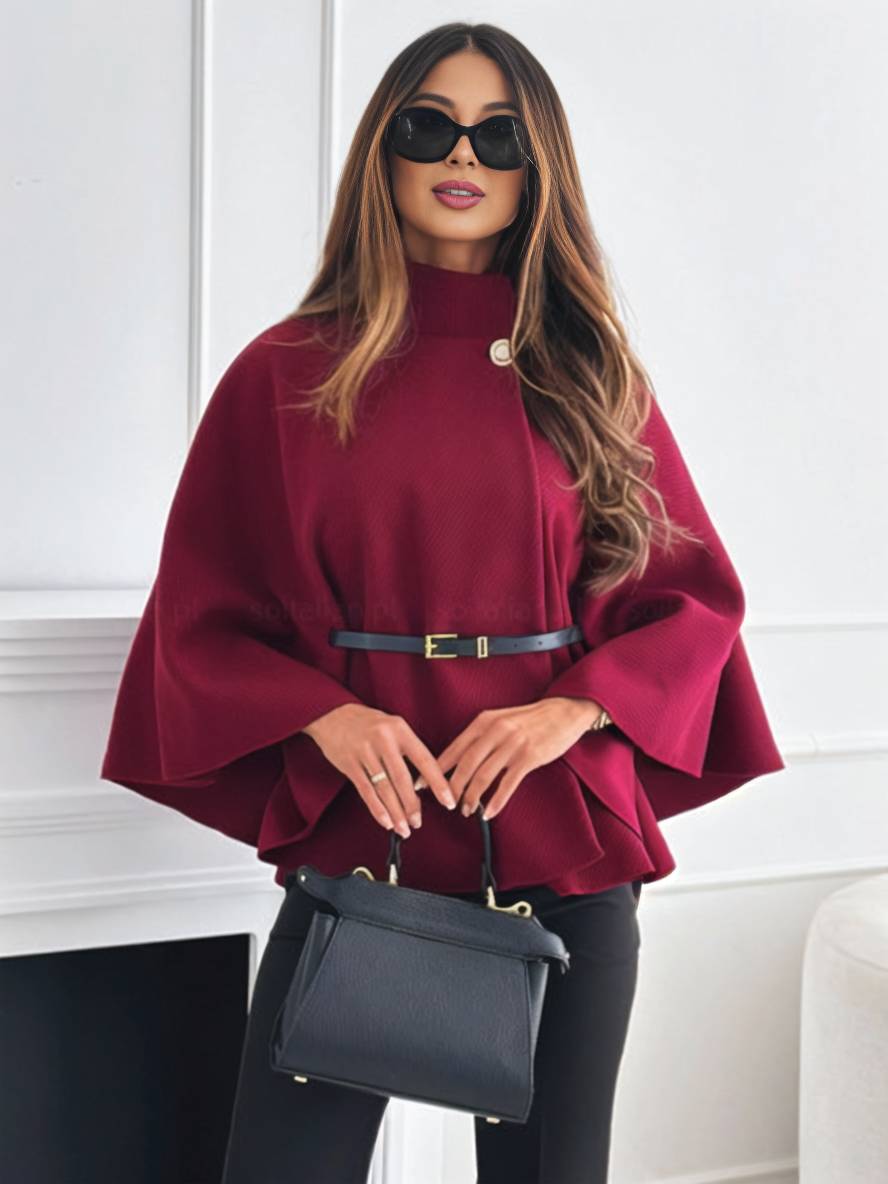 Lara | Short Red Poncho Coat with Batwing Sleeves, Elegant and Casual for Women