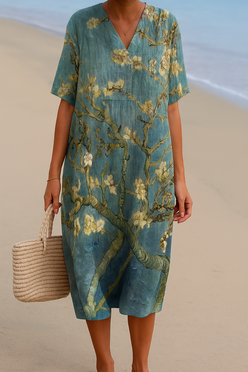 ALMONDE | Blue-green dress with floral print