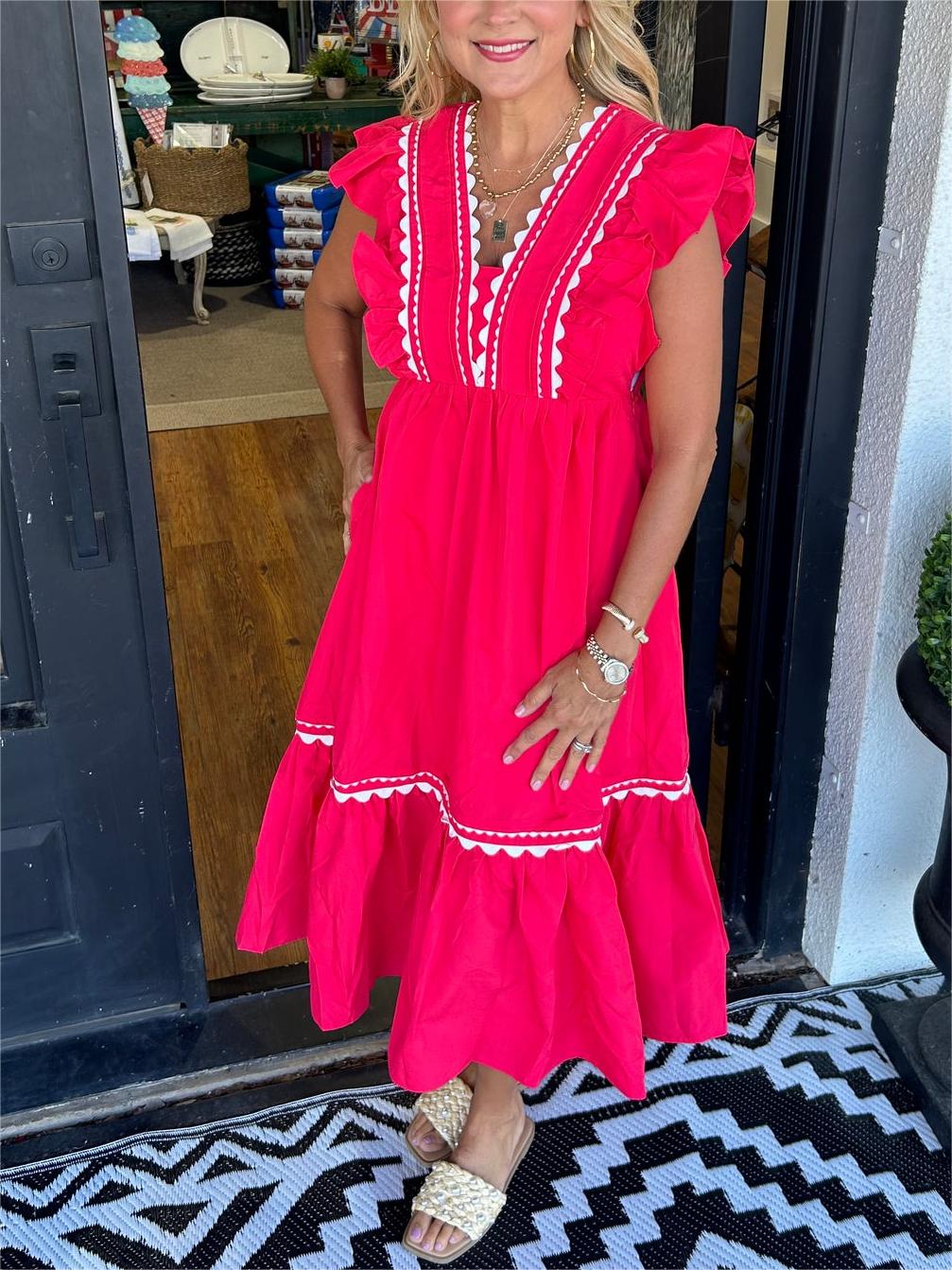 Lynette | V-Neck Ruffle Sleeve Maxi Dress