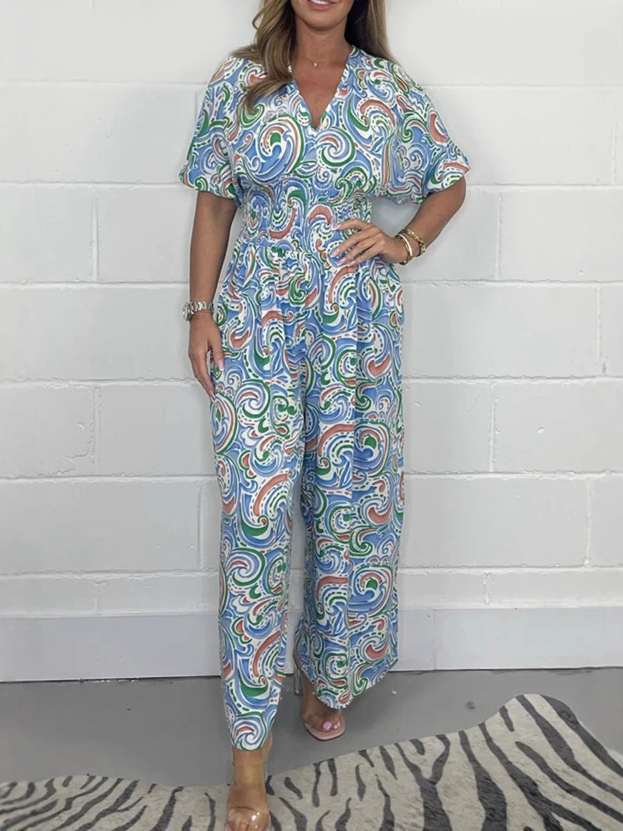 Christine | V-Neck Printed Short-Sleeve Jumpsuits