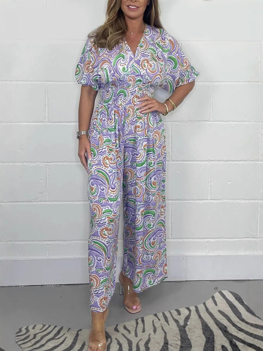 Christine | V-Neck Printed Short-Sleeve Jumpsuits