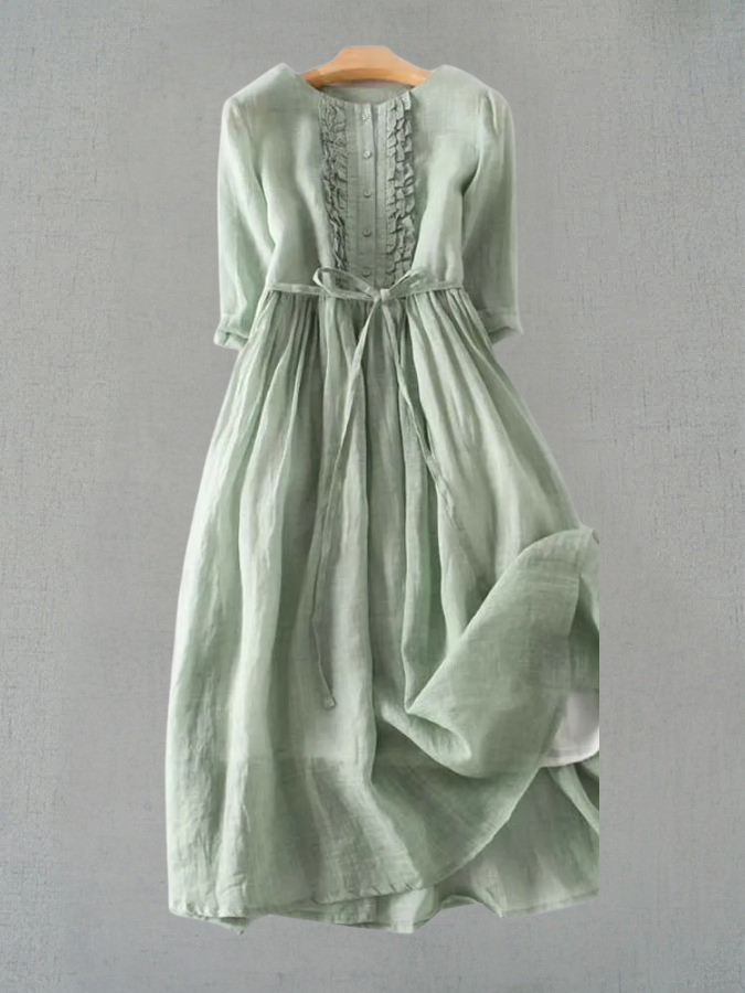 Tina | Women's Retro Style Dress with Round Neck and Waist Ties