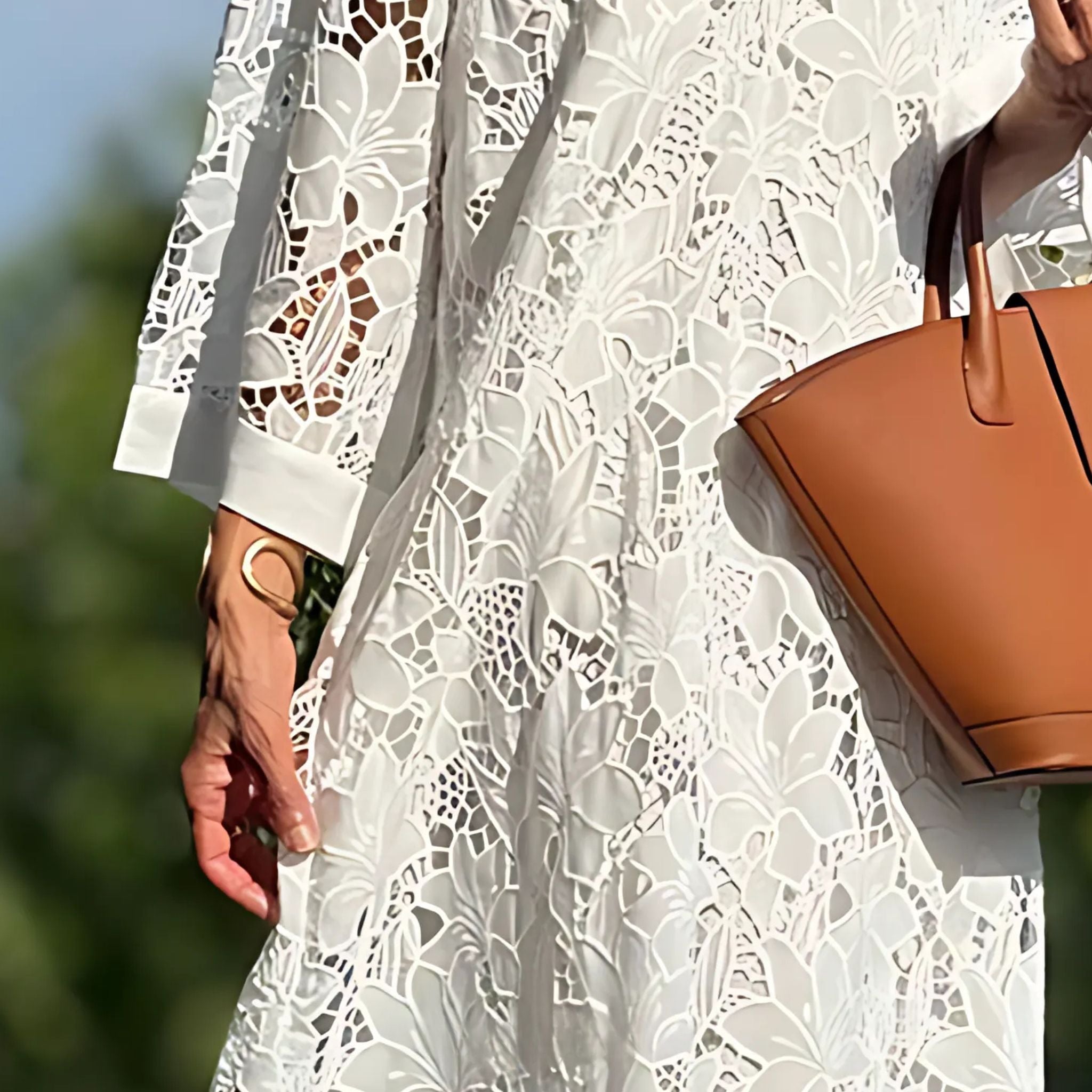 Margaret | Elegant White Lace Midi Dress – Light, Airy & Graceful