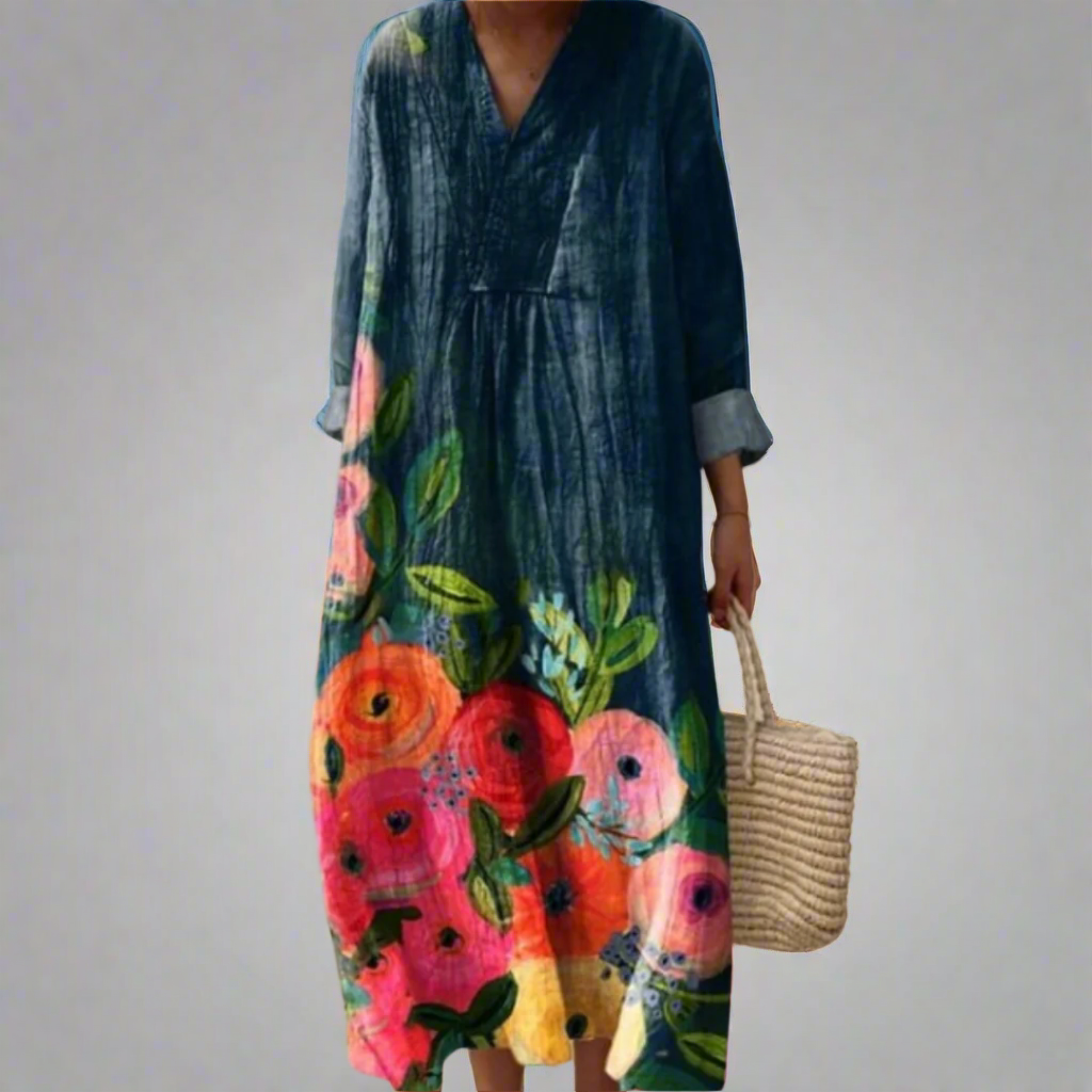 Poppy™ | Watercolor Flowers Cotton Maxi Dress