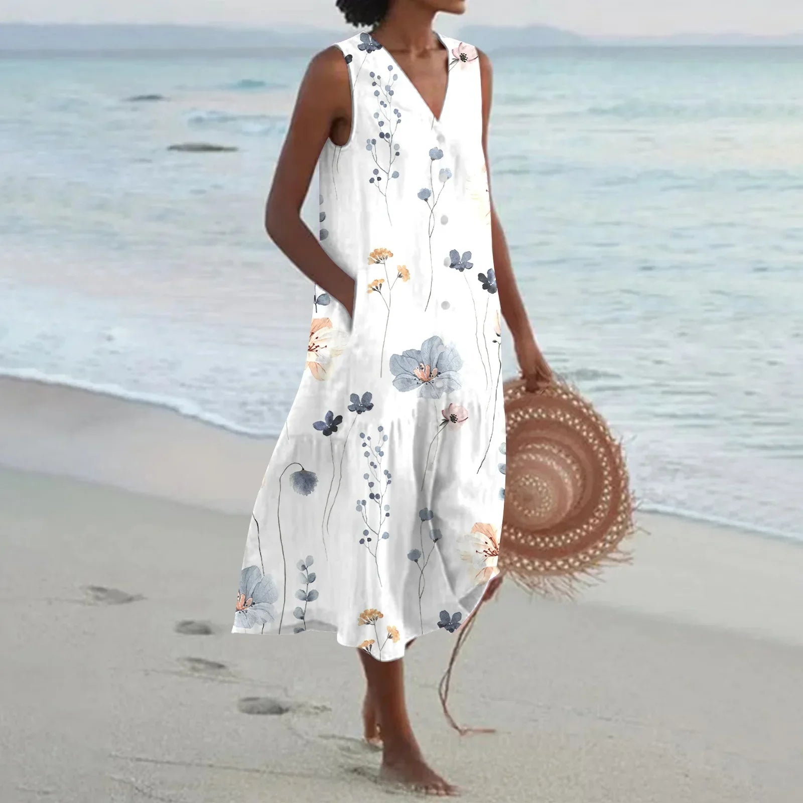Giulia | Floral Print Flared Long  Dress