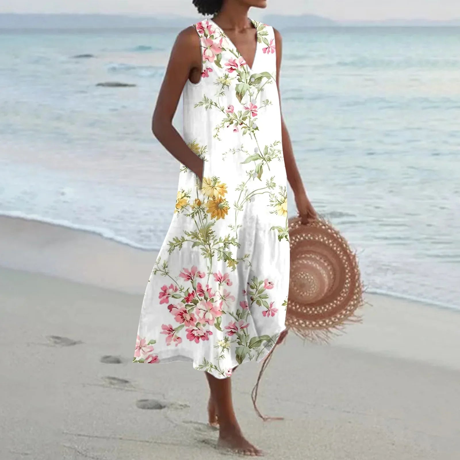 Giulia | Floral Print Flared Long  Dress