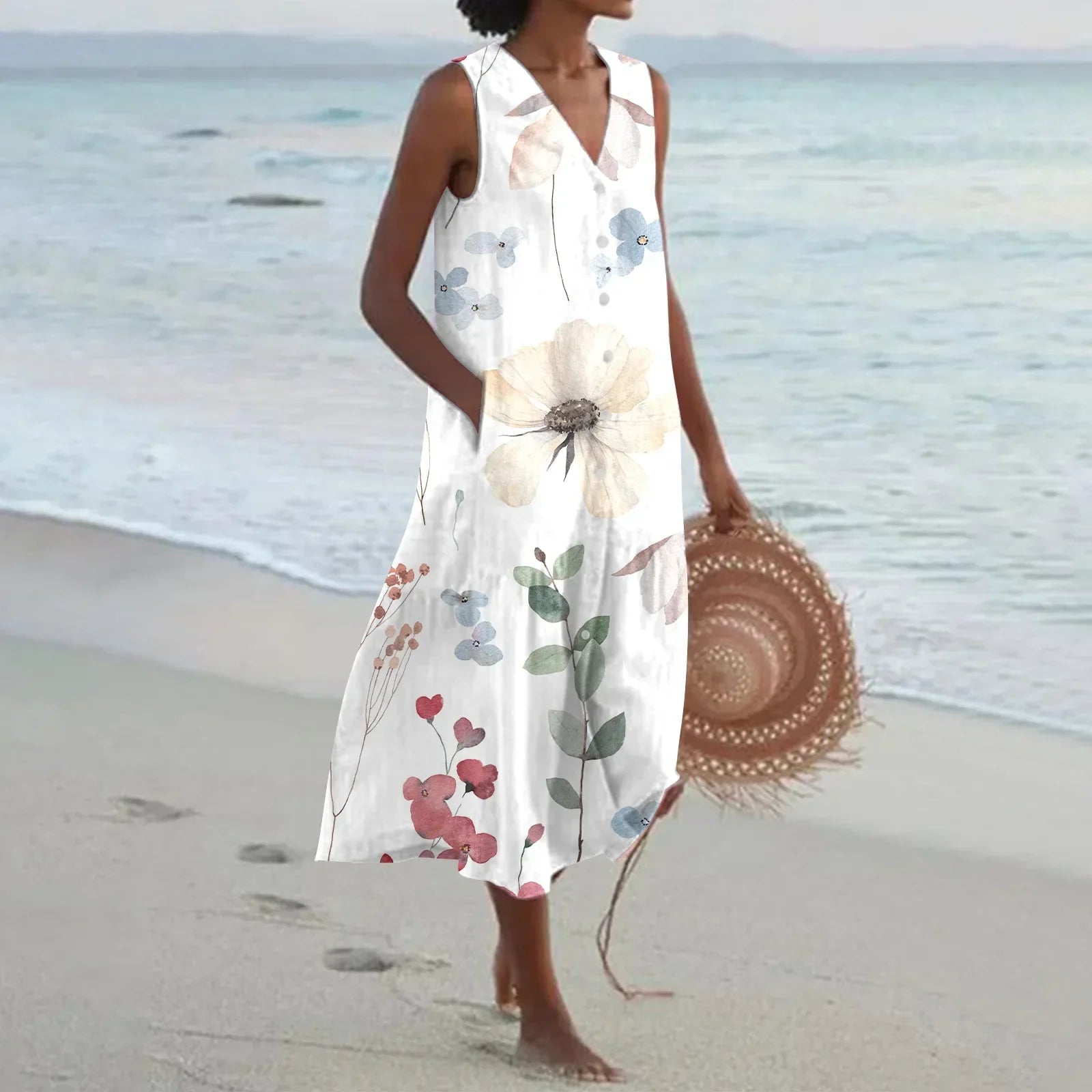 Giulia | Floral Print Flared Long  Dress
