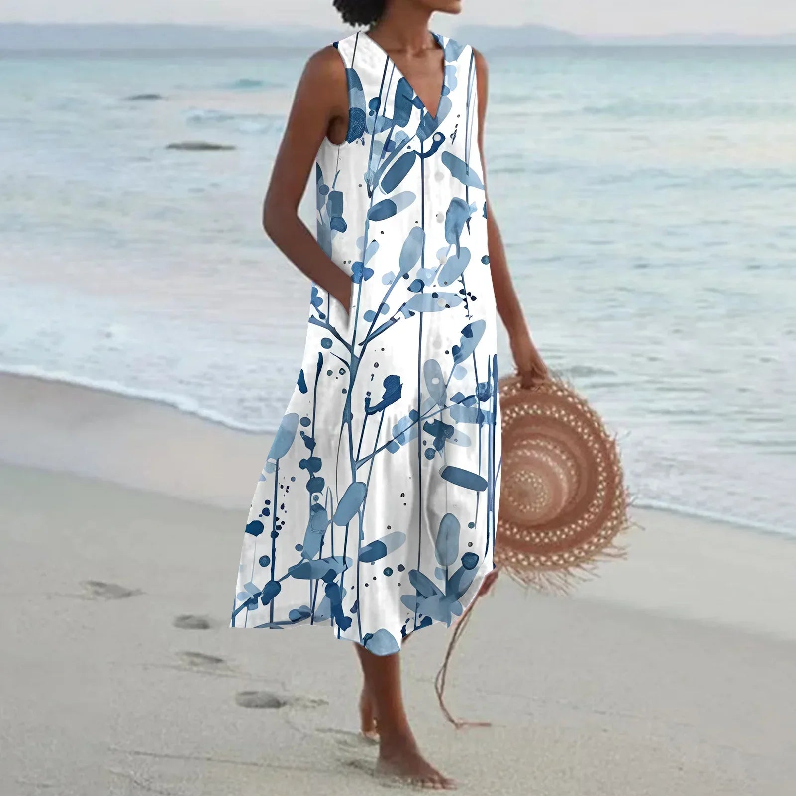 Giulia | Floral Print Flared Long  Dress