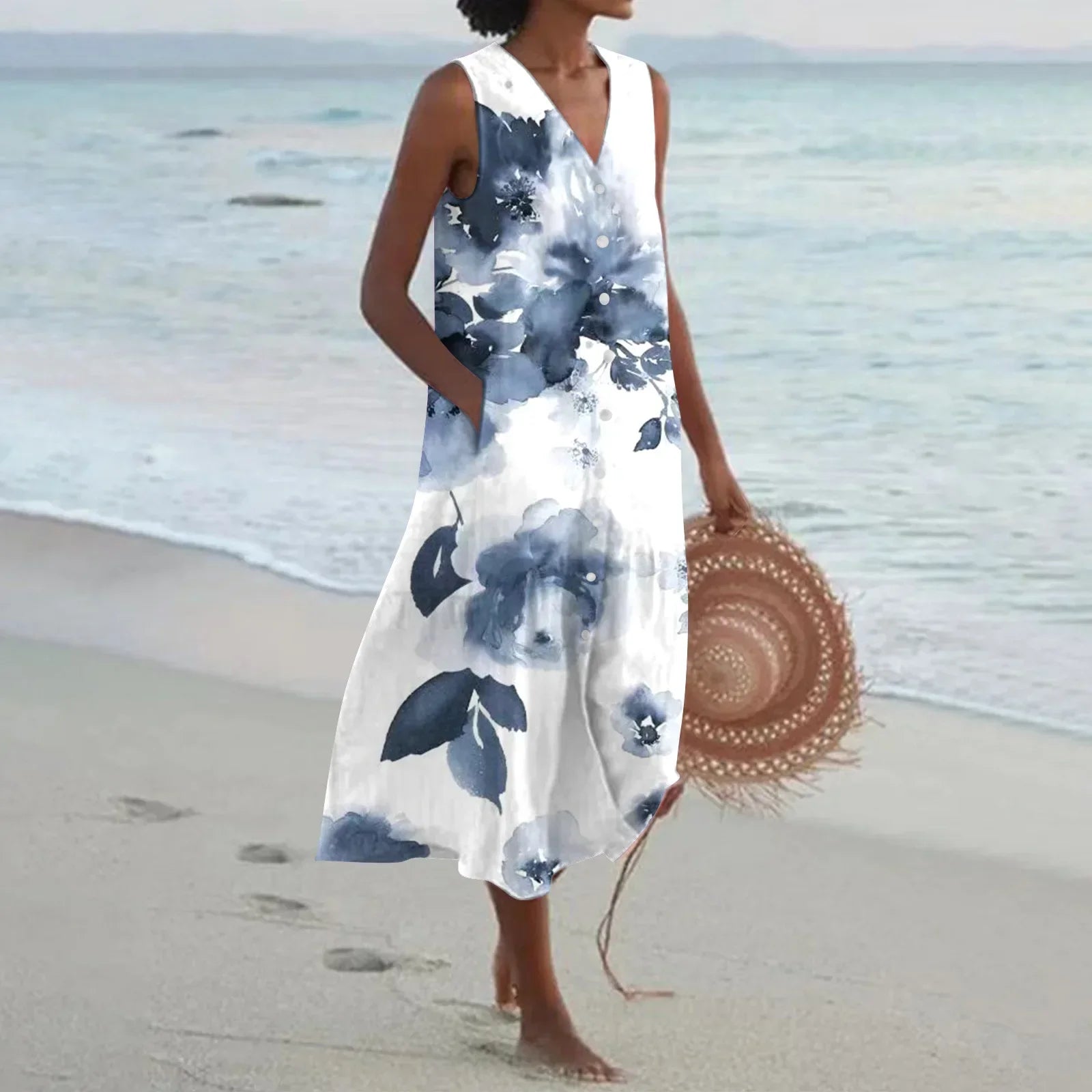 Giulia | Floral Print Flared Long  Dress
