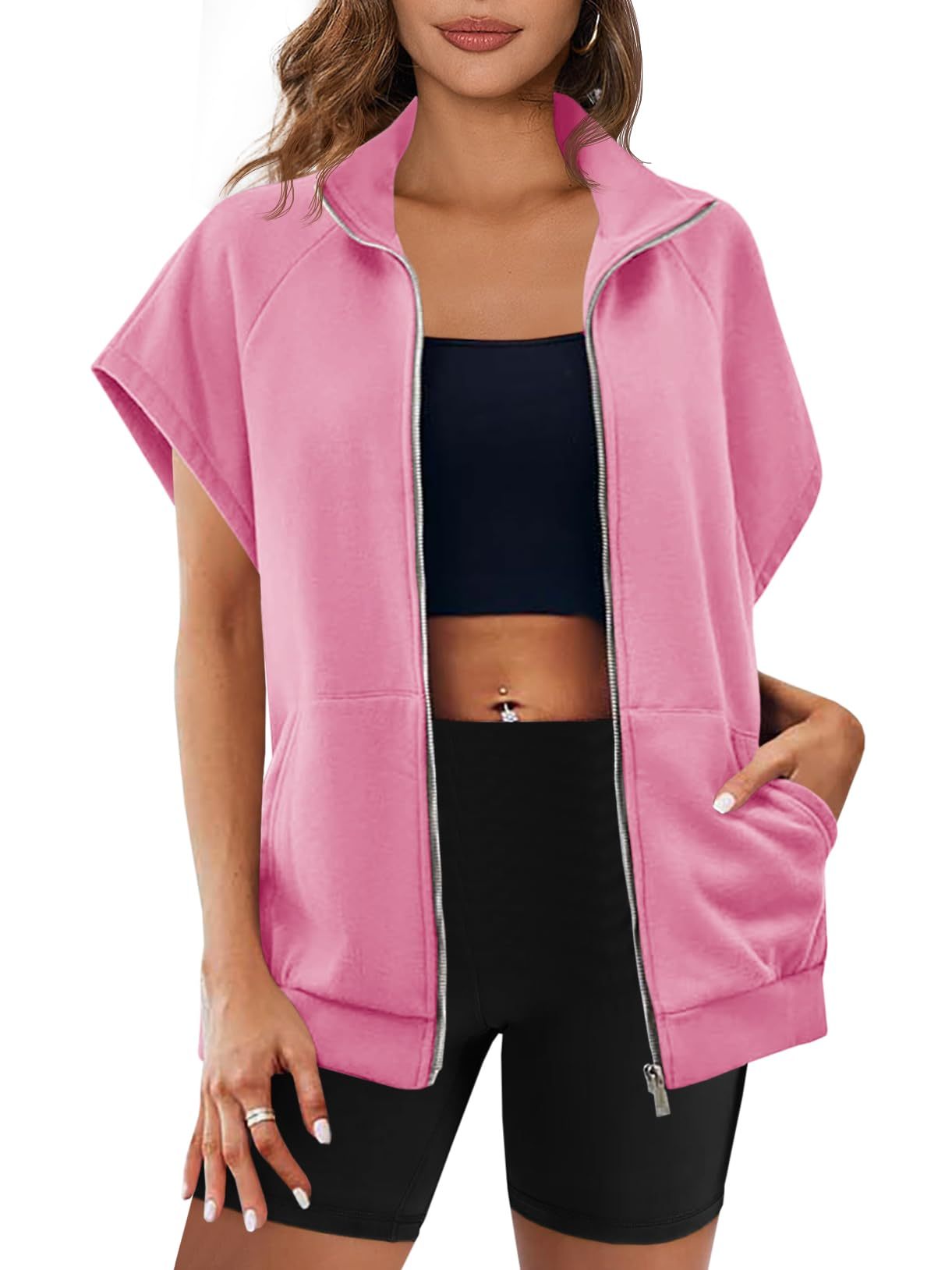 Eva |  Zip Up Sleeveless Sweatshirt With Pockets