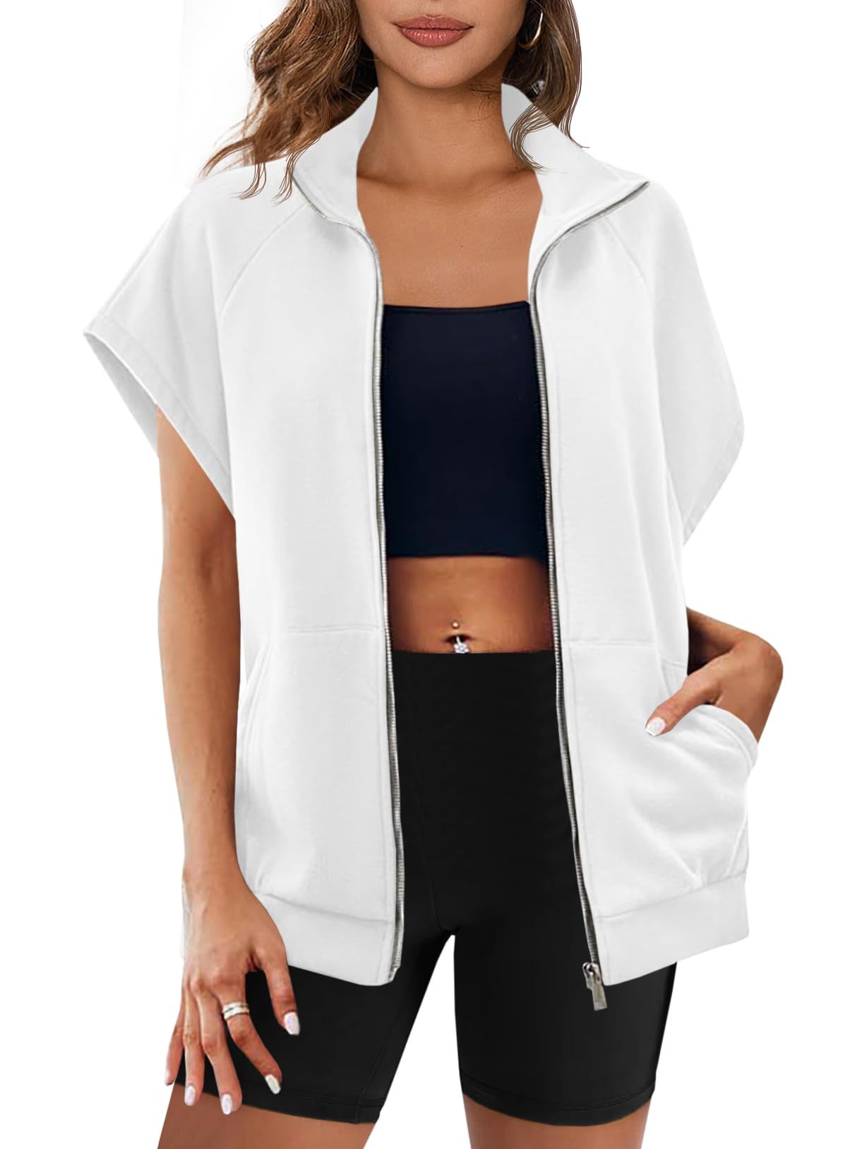 Eva |  Zip Up Sleeveless Sweatshirt With Pockets