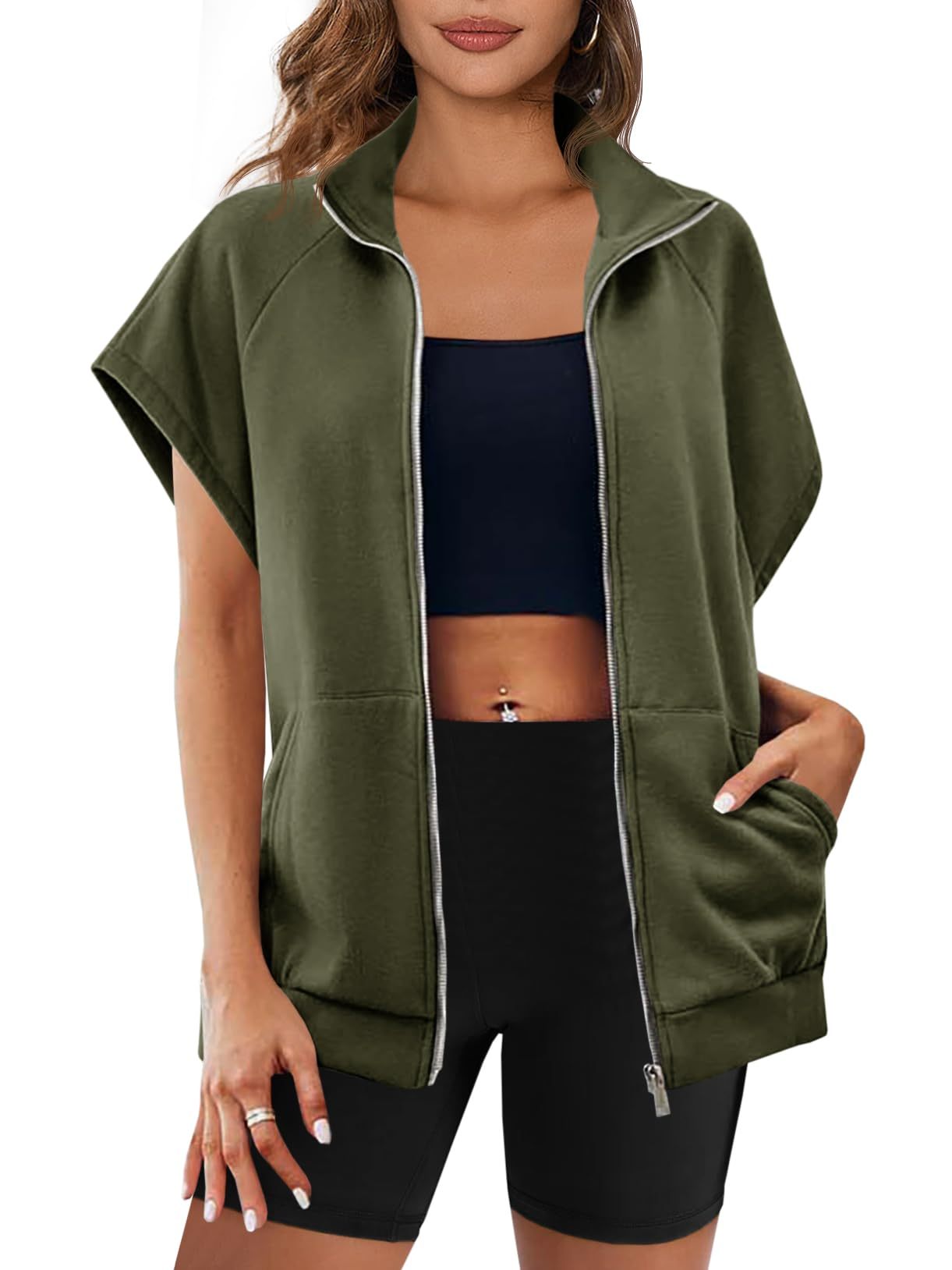 Eva |  Zip Up Sleeveless Sweatshirt With Pockets