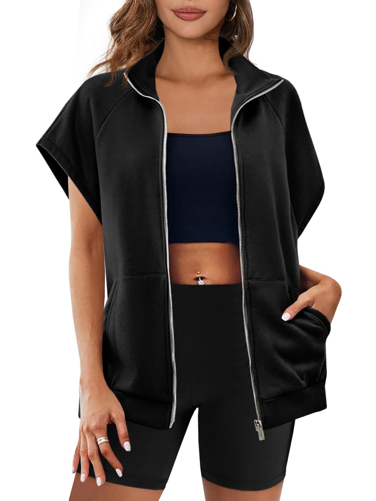 Eva |  Zip Up Sleeveless Sweatshirt With Pockets