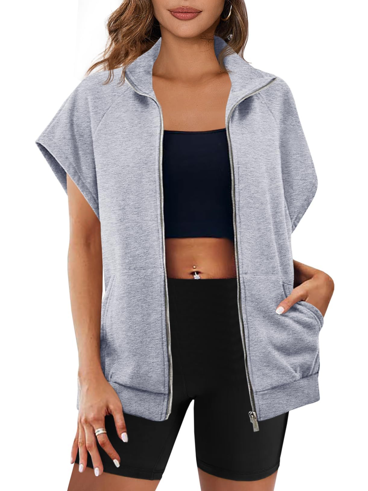 Eva |  Zip Up Sleeveless Sweatshirt With Pockets