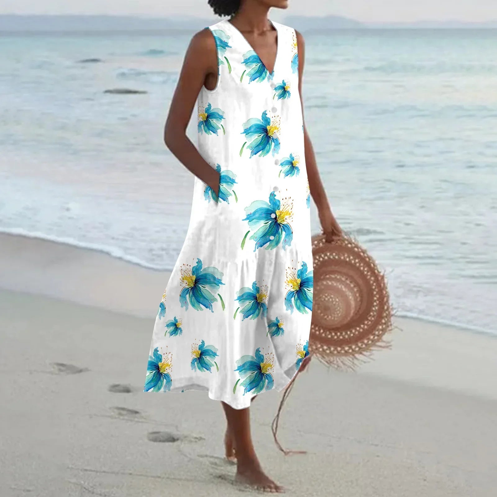 Giulia | Floral Print Flared Long  Dress