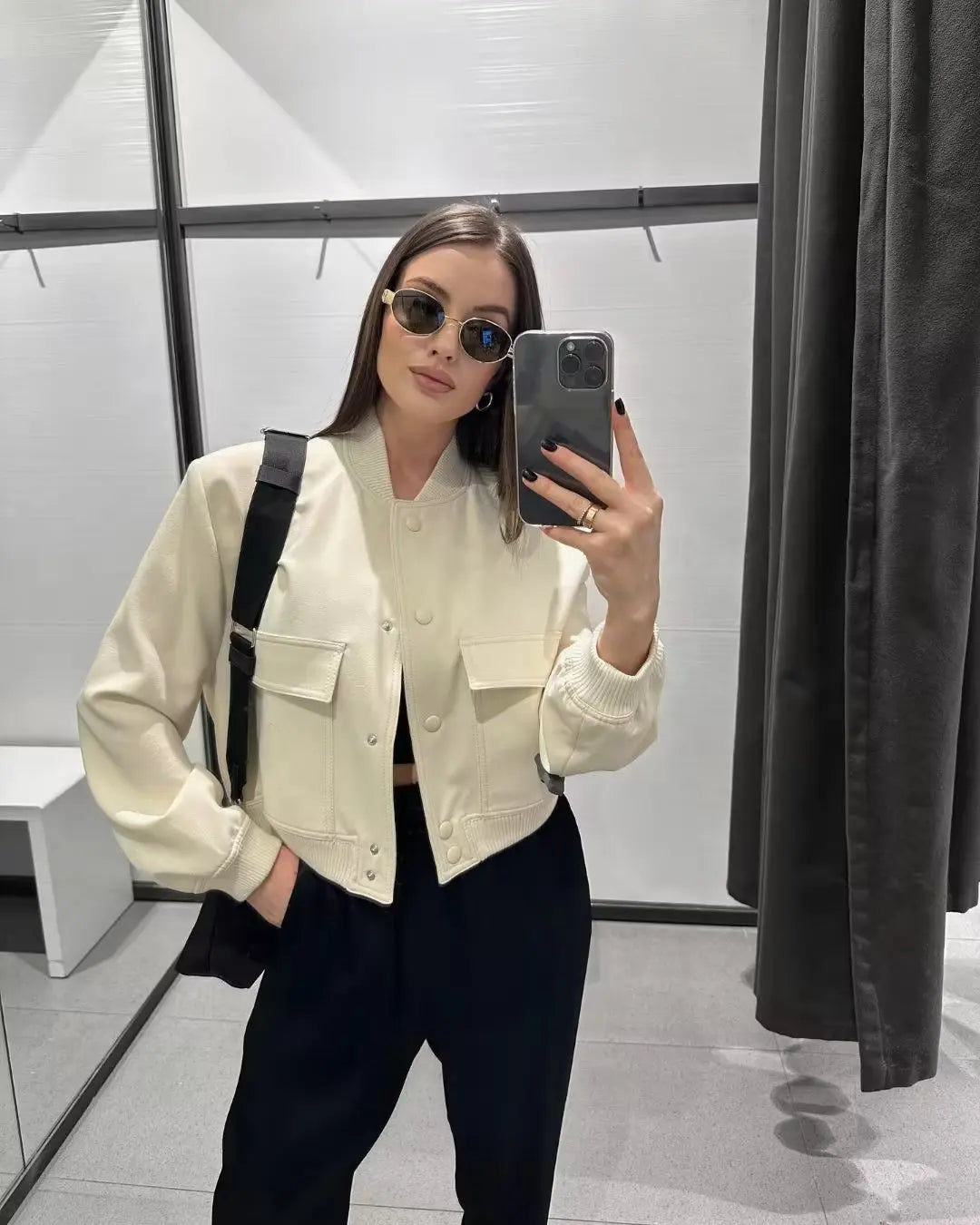 BELLA | Crop Long Sleeve Bomber Jacket