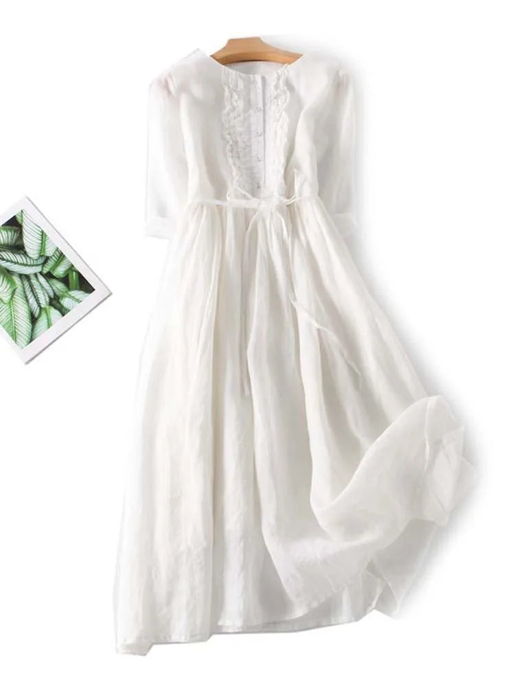 Tina | Women's Retro Style Dress with Round Neck and Waist Ties