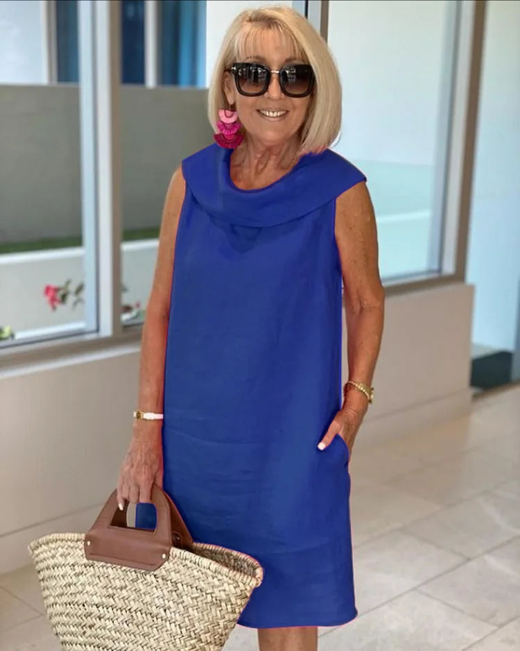 Sarah  | Sleeveless Midi Dress With Round  Neckline