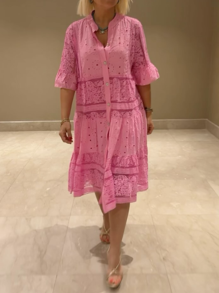 Celina | Dress with Embroidery and Button Closure