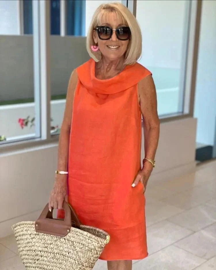 Sarah  | Sleeveless Midi Dress With Round  Neckline