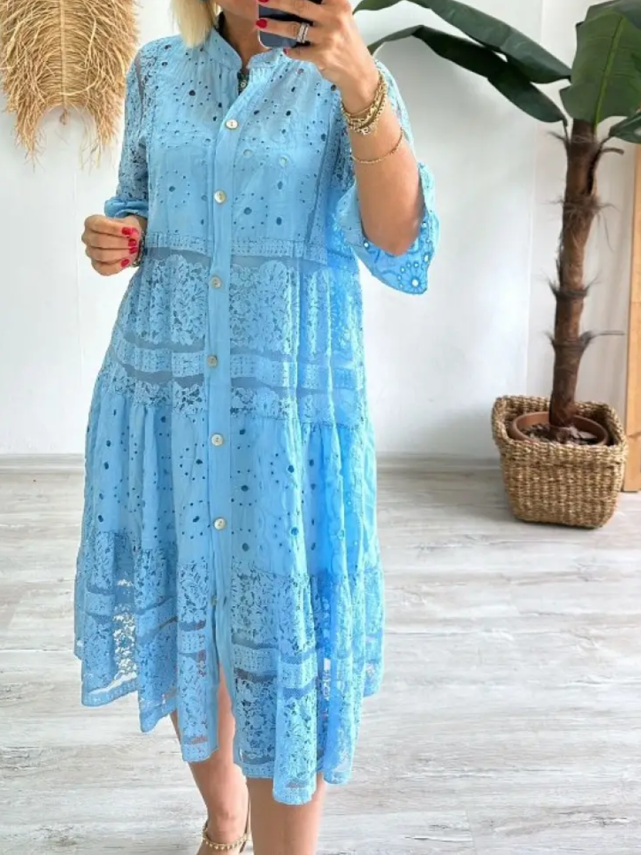Celina | Dress with Embroidery and Button Closure