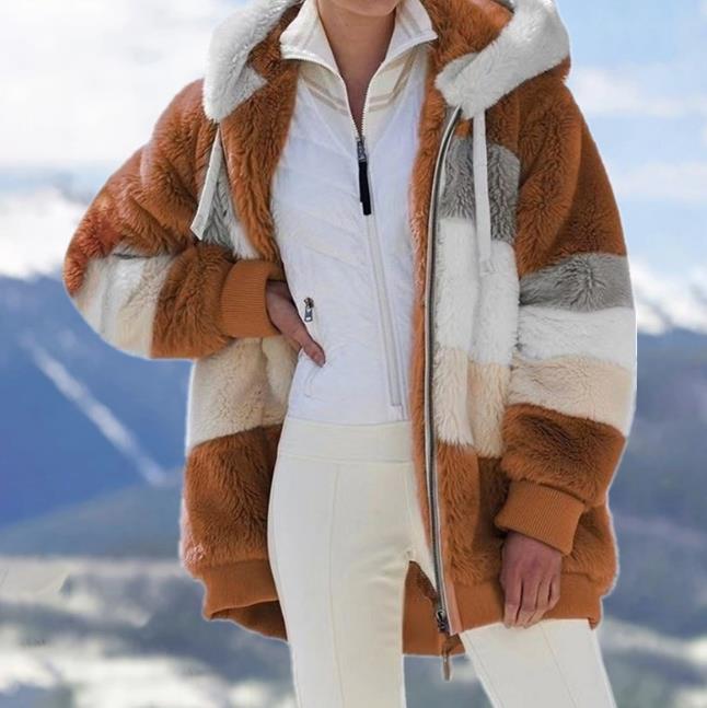 Jodie | Colorblock Hooded Winter Plush Jacket with Pockets