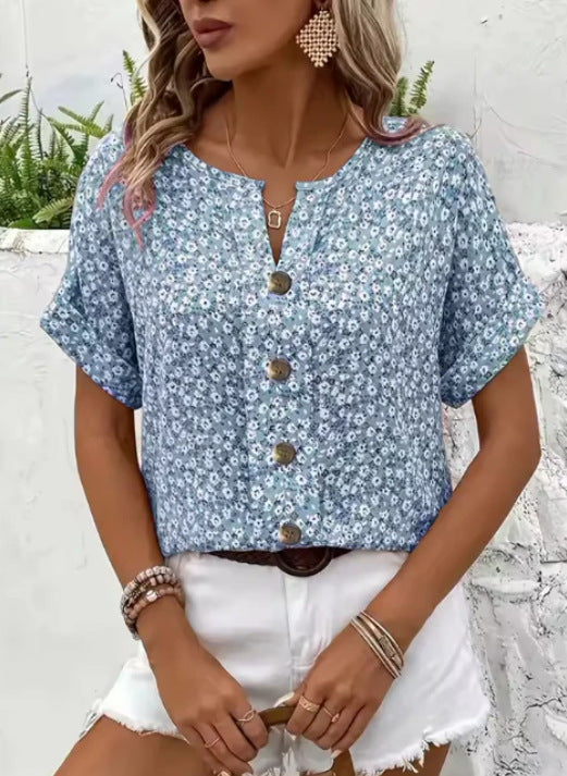 Debby | Floral Top with Buttons