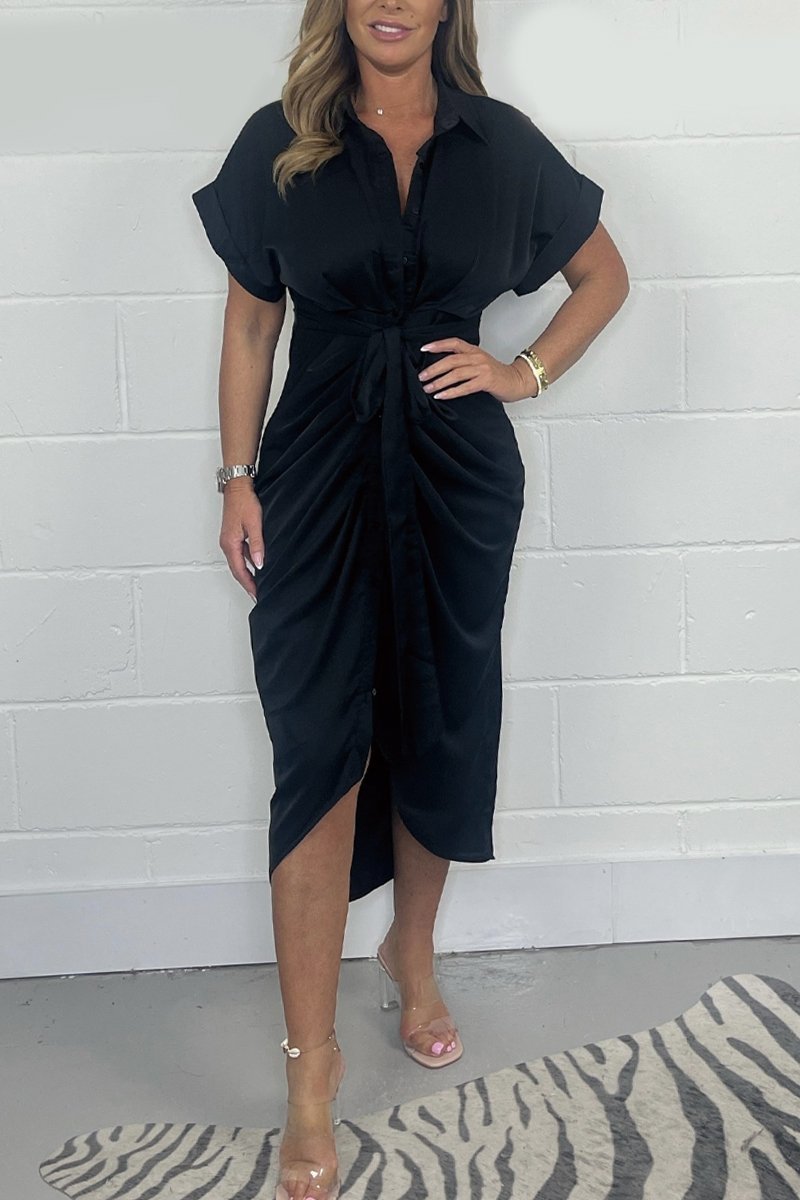 Debra | Soft Taupe Midi Dress – Flattering, Draped & Effortless