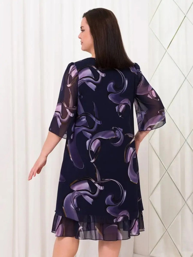 Ingreed |  Ruffled Sleeve Elegant printed Knee Length Dress