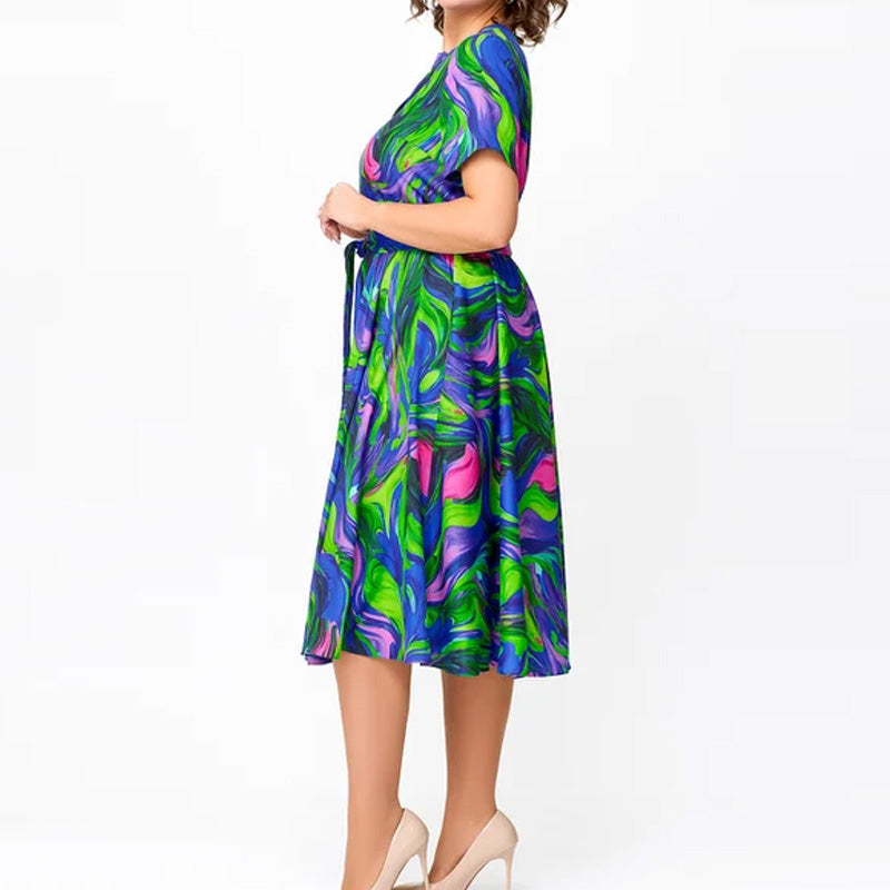 Lorraine | Vibrant Swirl Midi Dress – Flattering, Playful & Confident