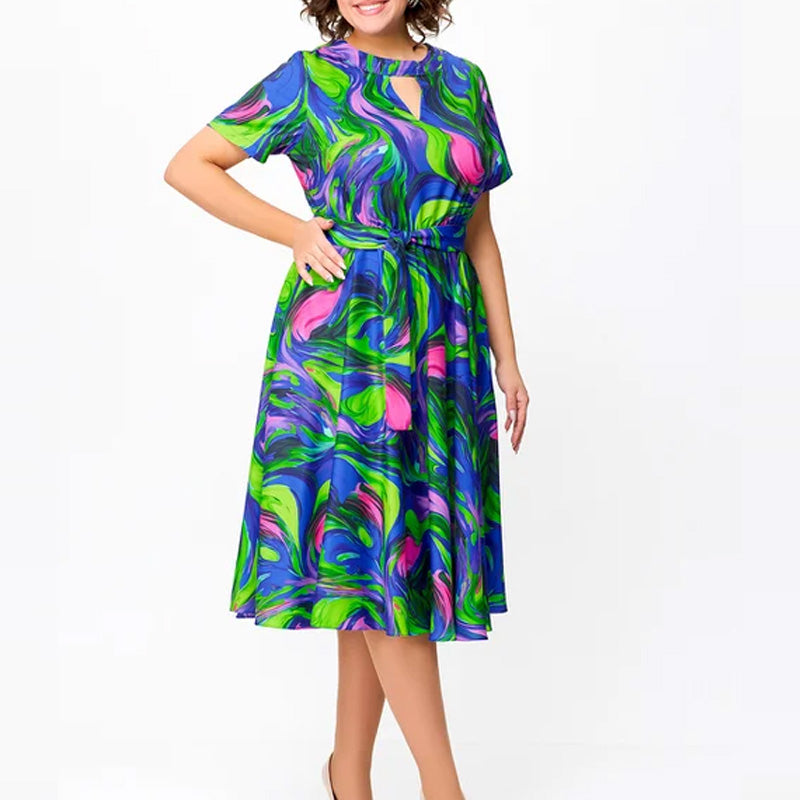 Lorraine | Vibrant Swirl Midi Dress – Flattering, Playful & Confident