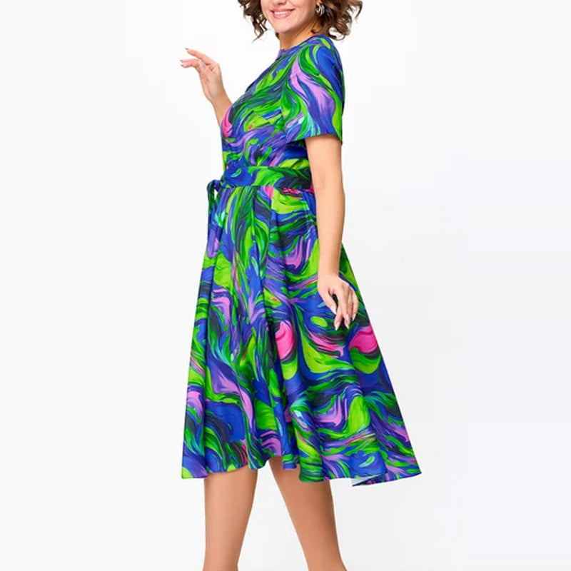 Lorraine | Vibrant Swirl Midi Dress – Flattering, Playful & Confident